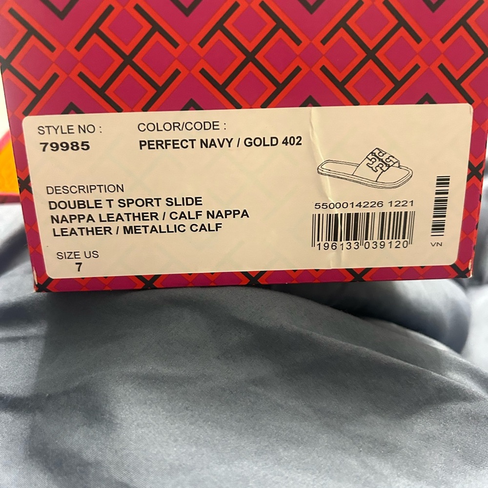 Tory Burch Navy and Gold Sport Slides